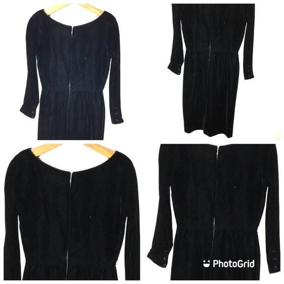 Vintage 50's Black Velvet Long Sleeve Cocktail Party Dress, LBD, 60's Wiggle - Picture 8 of 16